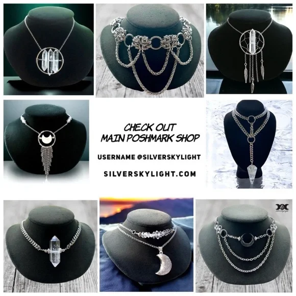 Big black Smokey crystal quartz stone boho charm moon necklace - Picture 4 of 15